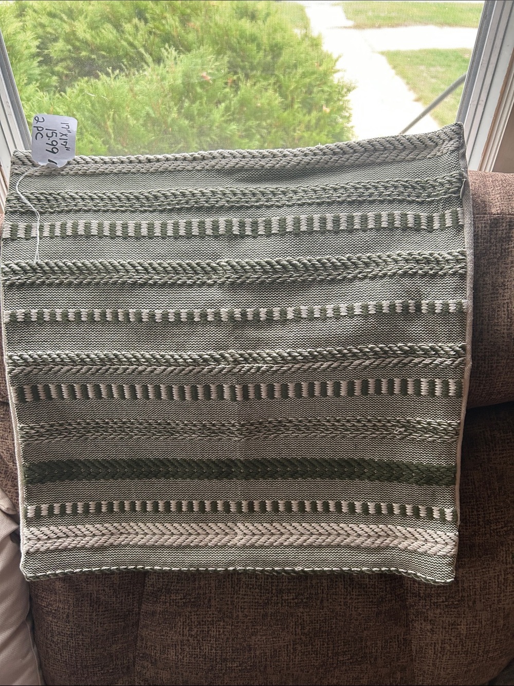 Textured Sage and Cream Striped Accent Pillow Cover Set of 2 17” x 17” NWT